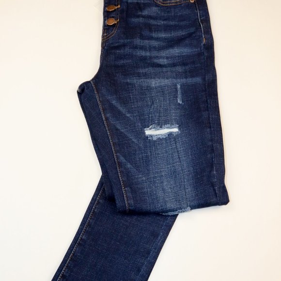 Distressed Denim Dark Blue High Waist Skinny Jeans Size: 11-13 - Picture 3 of 8